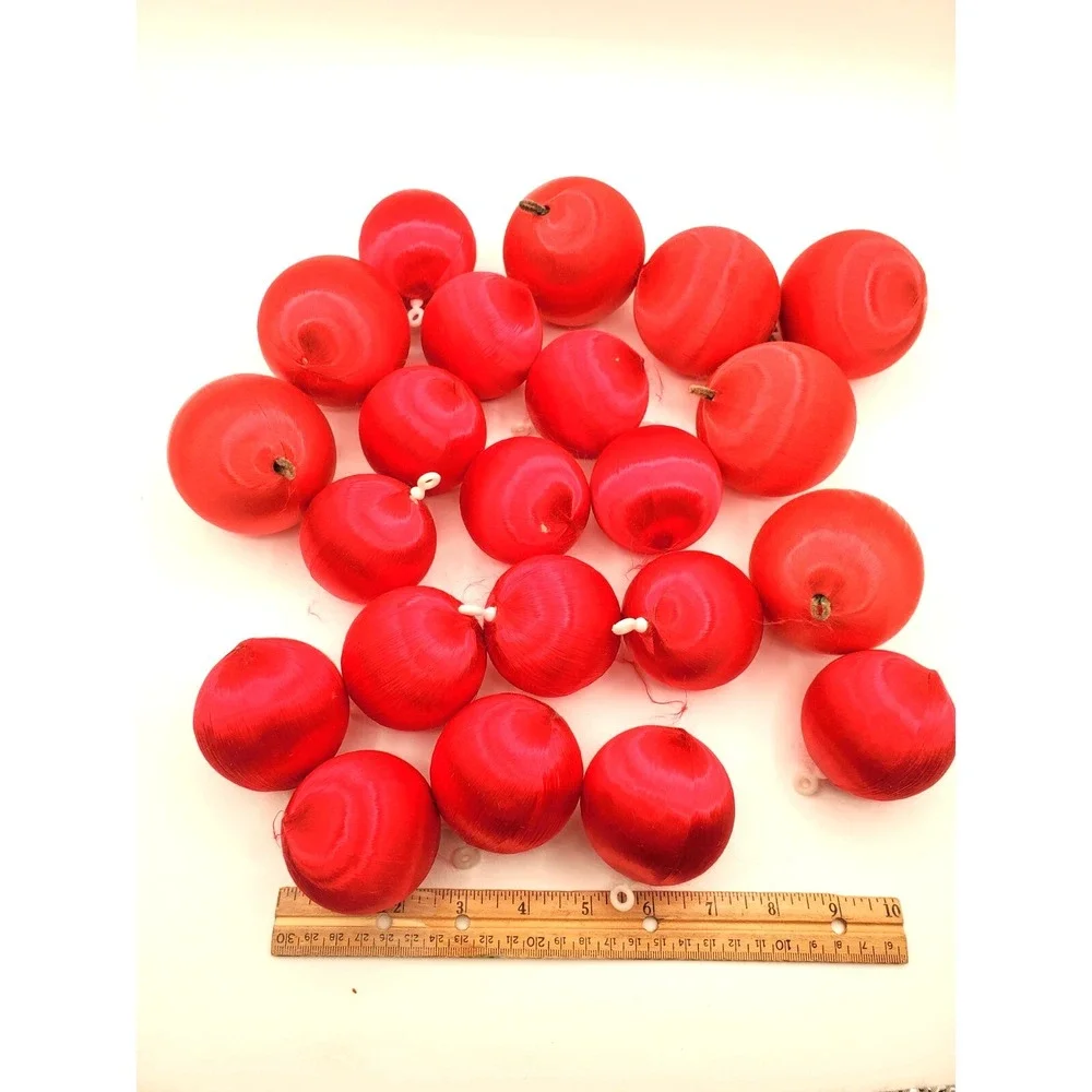 Vintage 22 Red Satin Christmas Tree Ball Ornaments Holiday